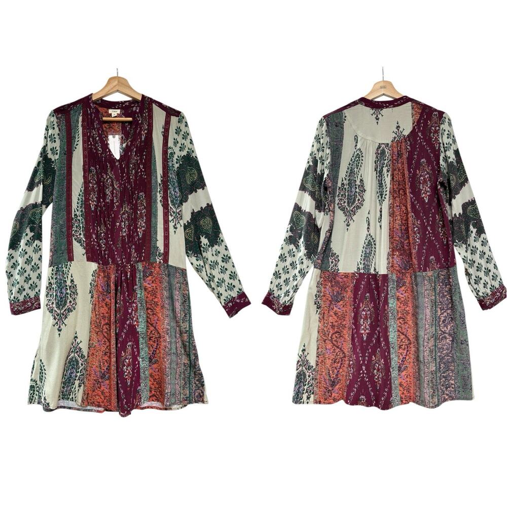 Anthropologie Tiny Boho Patchwork Shirt Dress Tunic Small Floral Festival‎ Gwen